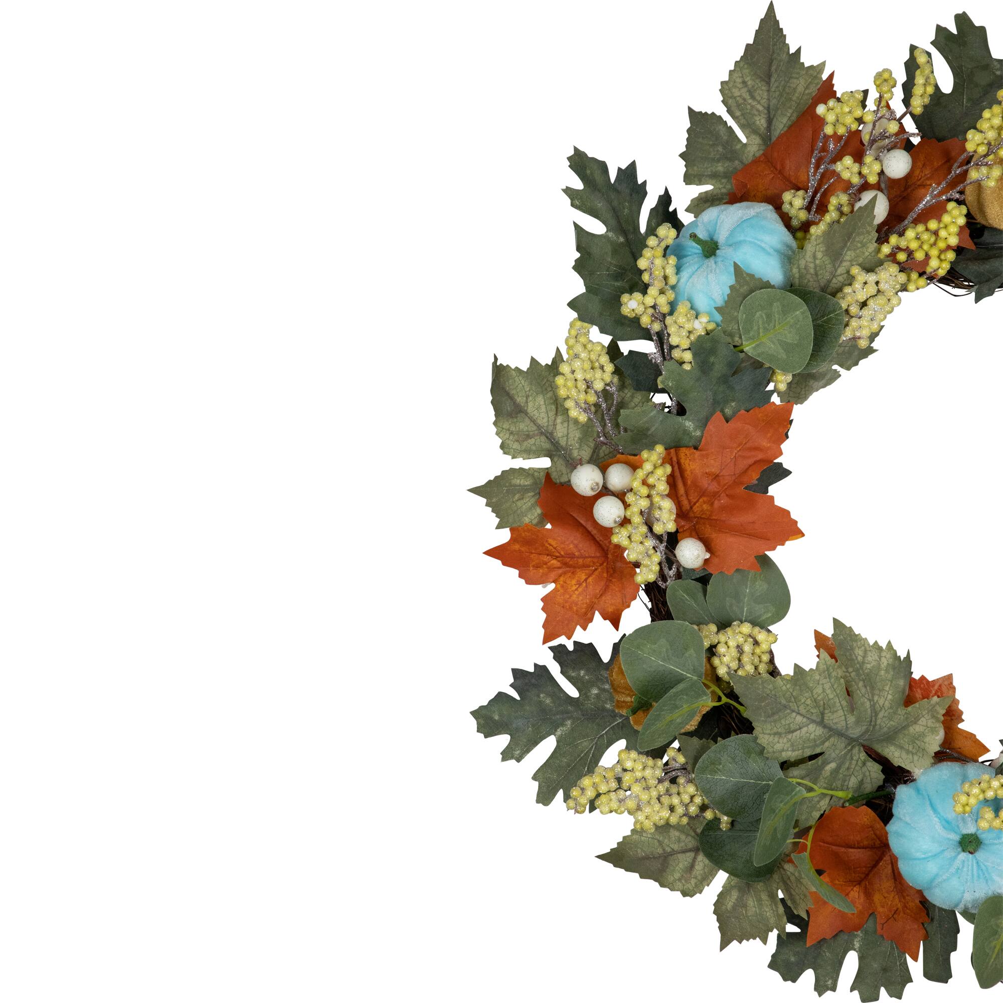 22" Green & Orange Foliage & Gourds Thanksgiving Artificial Wreath